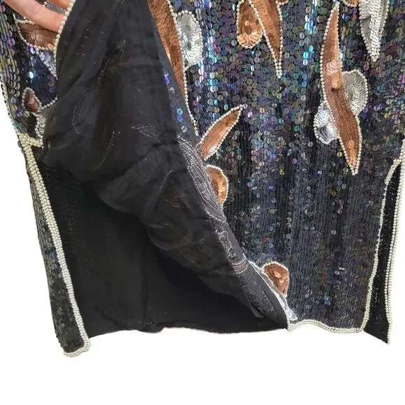 Gorgeous Sequin Sheath Dress | Modest Glam Vintage Silk - Picture 4 of 12